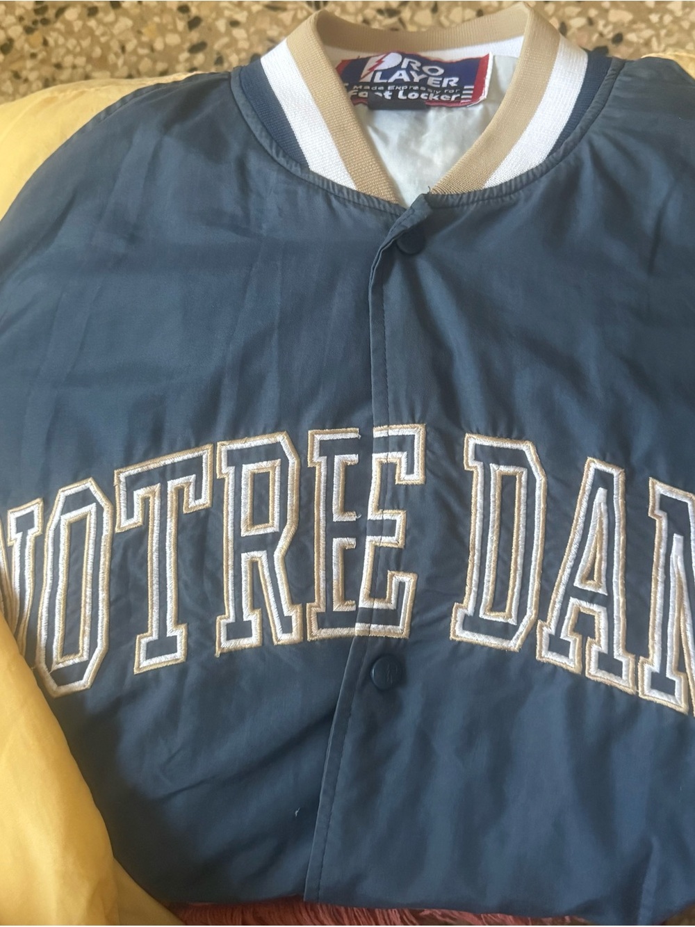 Pro Player Notre Dame Navy and gold Bomber Jacket